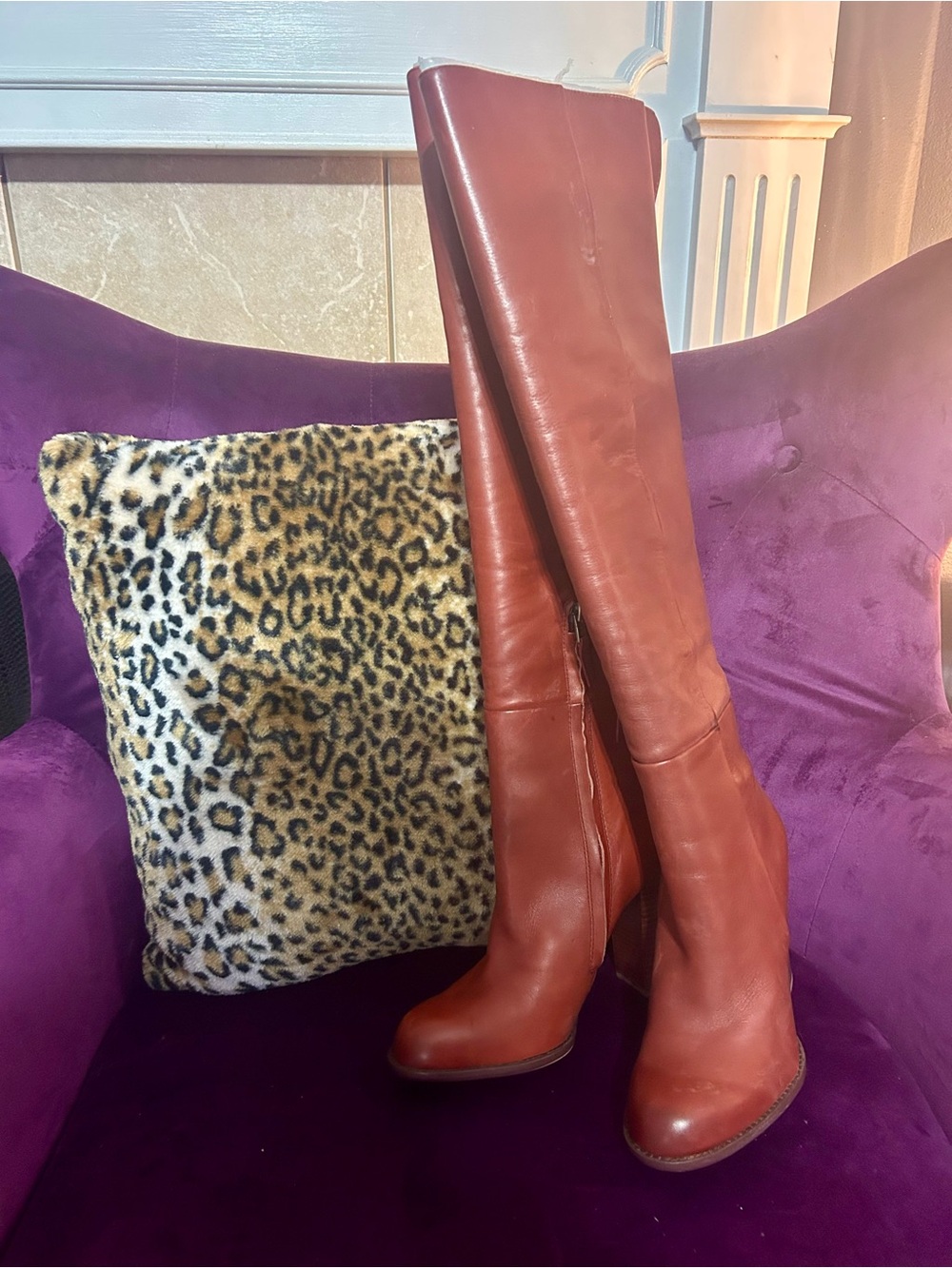 Sam Edelman Women’s Tall Leather Knee-High Boots in Rust